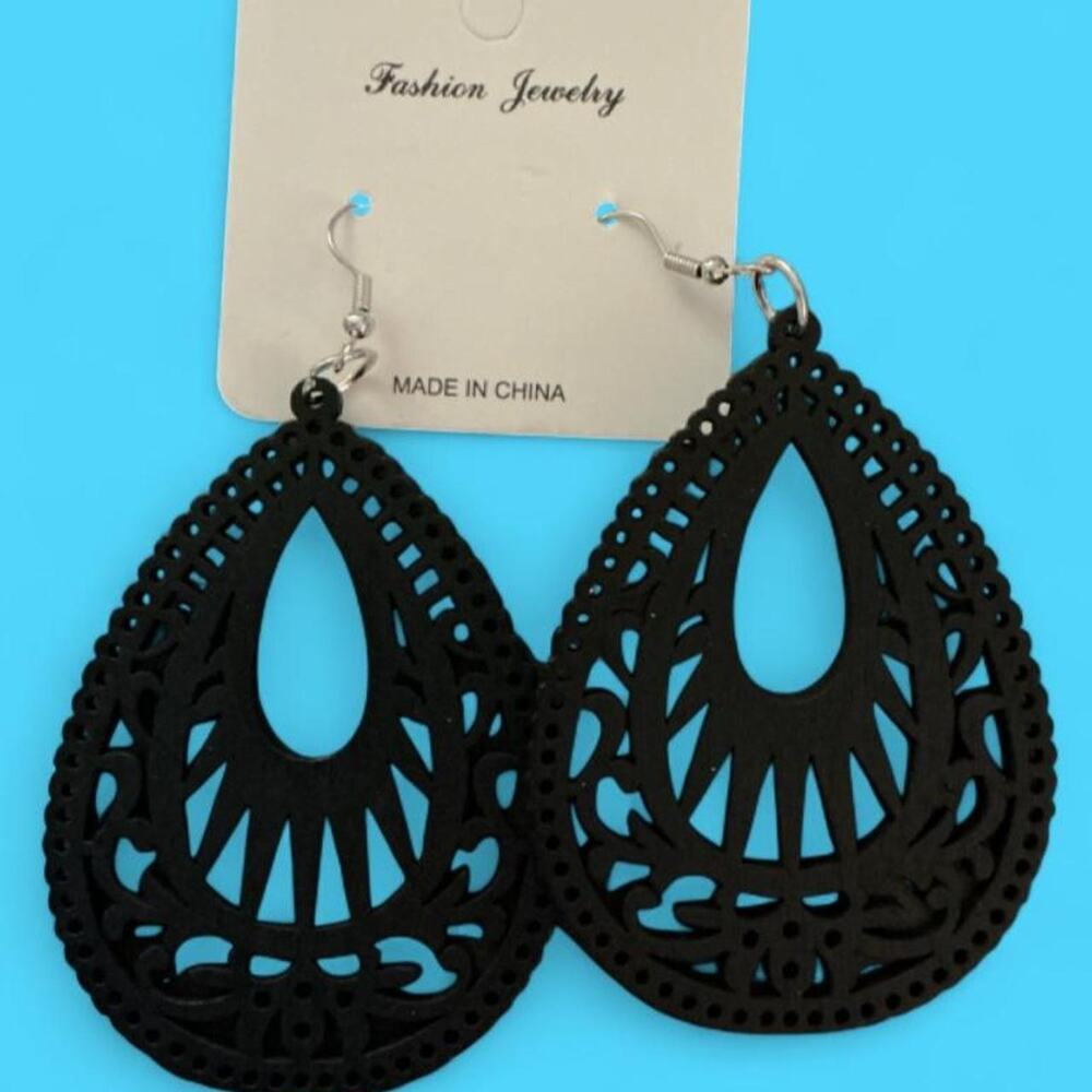 Boho black wooden teardrop dangle